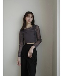 amel（エイメル）の「チュールレイヤードリボントップス / チャコール（Tシャツ/カットソー）」