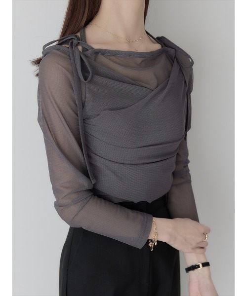 amel(エイメル)の「チュールレイヤードリボントップス / チャコール(Tシャツ/カットソー・レディース・チャコールグレー・FREE)」の4枚目の写真