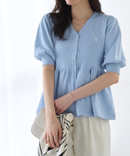 Pierrot(ピエロ)の「U.S. POLO ASSN. パフスリーブペプラムカーディガン(カーディガン/ボレロ・レディース・ネイビー/ブルー系その他/アイボリー系・M/L)」の3枚目の写真