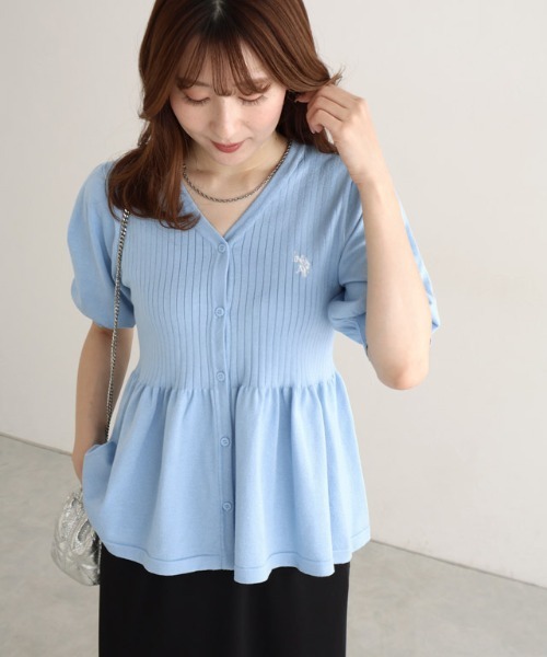 Pierrot(ピエロ)の「U.S. POLO ASSN. パフスリーブペプラムカーディガン(カーディガン/ボレロ・レディース・ネイビー/ブルー系その他/アイボリー系・M/L)」の13枚目の写真