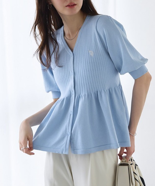 Pierrot(ピエロ)の「U.S. POLO ASSN. パフスリーブペプラムカーディガン(カーディガン/ボレロ・レディース・ネイビー/ブルー系その他/アイボリー系・M/L)」の6枚目の写真