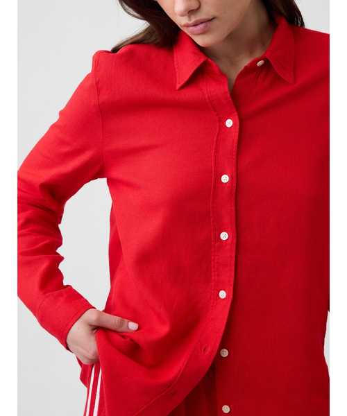 GAP(ギャップ)の「リネンブレンド イージーシャツ(シャツ/ブラウス・レディース・グリーン/レッド・XXS/L/M/XS/S)」の1枚目の写真