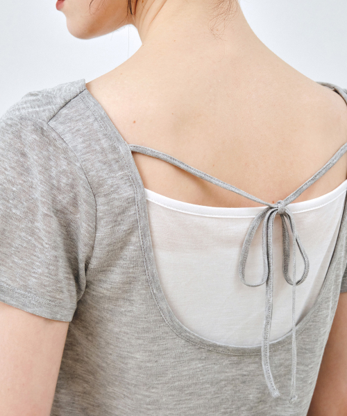 MONGDOL(モンドル)の「ドレープネックレイヤード半袖TシャツグレーMDTS094GRAY(Tシャツ/カットソー・レディース・その他・F)」の7枚目の写真