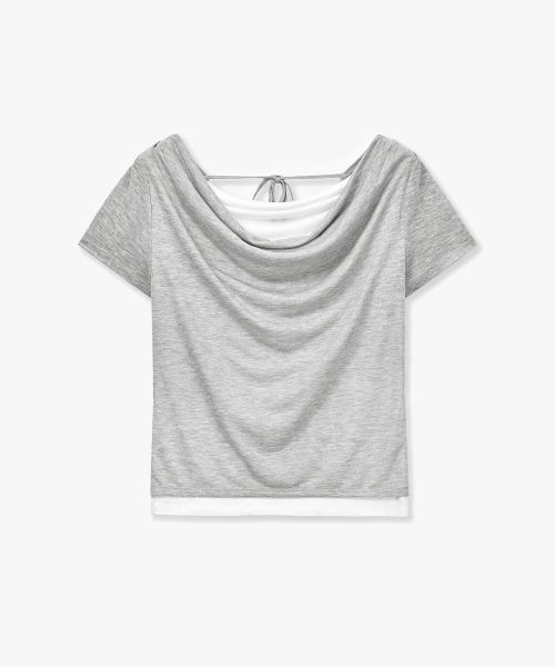 MONGDOL(モンドル)の「ドレープネックレイヤード半袖TシャツグレーMDTS094GRAY(Tシャツ/カットソー・レディース・その他・F)」の3枚目の写真