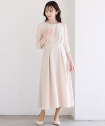レース袖×ウエストタックフィット&フレアワンピース 結婚式 お呼ばれ ドレス 20代 30代 40代