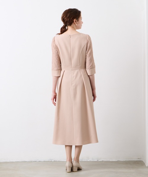 レース袖×ウエストタックフィット&フレアワンピース 結婚式 お呼ばれ レース袖×ウエストタックフィット&フレアワンピース 結婚式 お呼ばれ