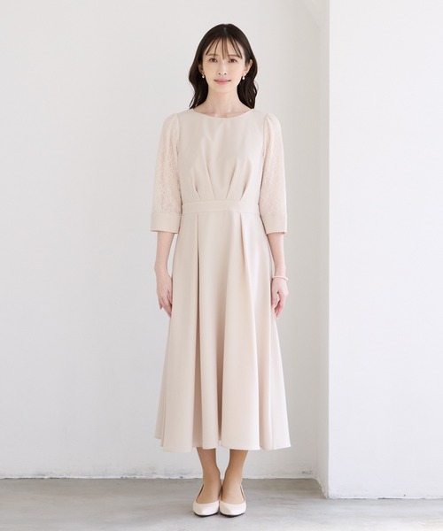 AIMER(エメ)の「レース袖×ウエストタックフィット&フレアワンピース 結婚式 お呼ばれ ドレス 20代 30代 40代(ワンピース・レディース・ピンクベージュ/ベージュ/ネイビー・LARGE/MEDIUM)」の14枚目の写真