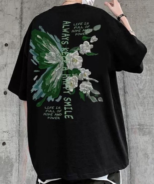 link lot(リンクロット)の「バタフライバッグプリントオーバーサイズtシャツ(Tシャツ/カットソー・メンズ・ホワイト/ブラック・L/M)」の4枚目の写真