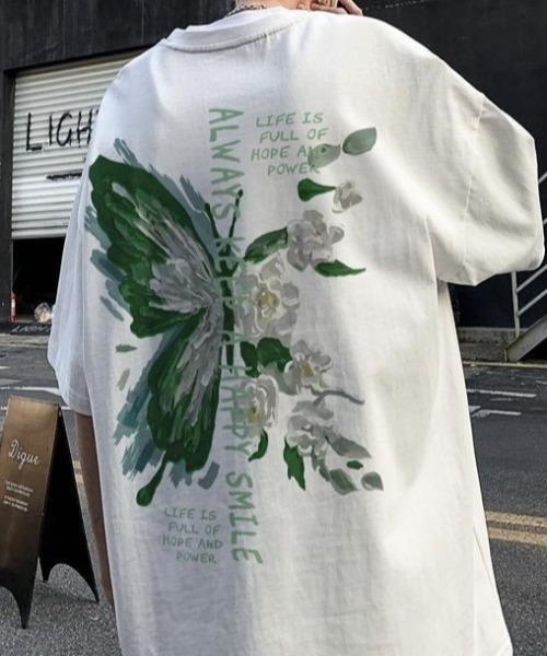 link lot(リンクロット)の「バタフライバッグプリントオーバーサイズtシャツ(Tシャツ/カットソー・メンズ・ホワイト/ブラック・L/M)」の7枚目の写真