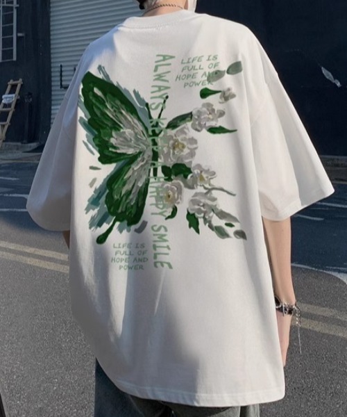 link lot(リンクロット)の「バタフライバッグプリントオーバーサイズtシャツ(Tシャツ/カットソー・メンズ・ホワイト/ブラック・L/M)」の8枚目の写真