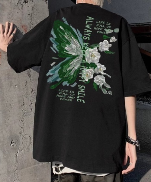 link lot(リンクロット)の「バタフライバッグプリントオーバーサイズtシャツ(Tシャツ/カットソー・メンズ・ホワイト/ブラック・L/M)」の5枚目の写真