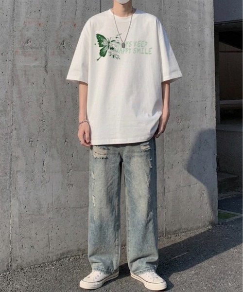 link lot(リンクロット)の「バタフライバッグプリントオーバーサイズtシャツ(Tシャツ/カットソー・メンズ・ホワイト/ブラック・L/M)」の11枚目の写真