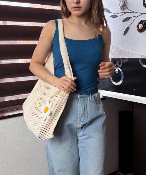 Loco Ocean(ロコオーシャン)の「フラワーモチーフ メッシュ編みトートバッグ / クロシェ風バッグ(トートバッグ・レディース・ベージュ/カーキ/グリーン・ONE SIZE)」の5枚目の写真