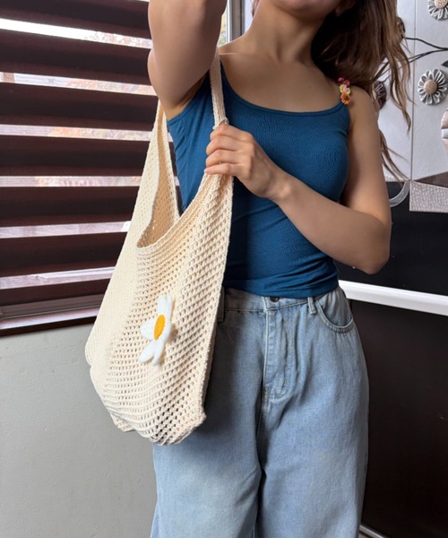 Loco Ocean(ロコオーシャン)の「フラワーモチーフ メッシュ編みトートバッグ / クロシェ風バッグ(トートバッグ・レディース・ベージュ/カーキ/グリーン・ONE SIZE)」の12枚目の写真