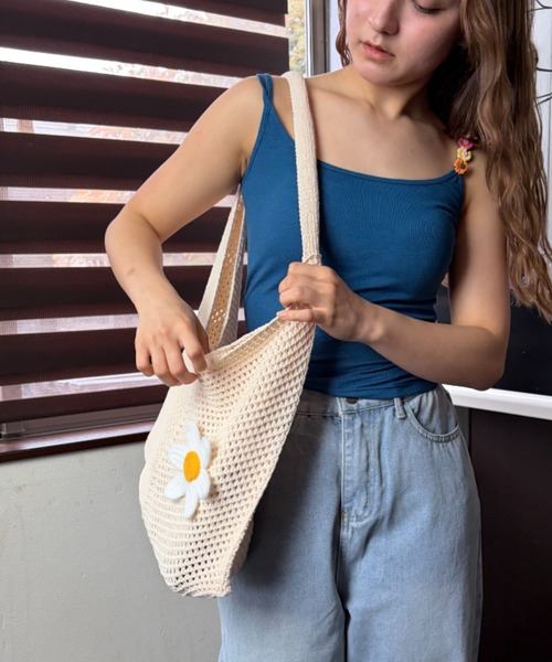 Loco Ocean(ロコオーシャン)の「フラワーモチーフ メッシュ編みトートバッグ / クロシェ風バッグ(トートバッグ・レディース・ベージュ/カーキ/グリーン・ONE SIZE)」の13枚目の写真