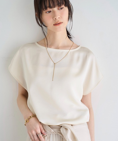 meilmada(メイルマダ)の「ヴィンテージサテンフレンチスリーブトップス(シャツ/ブラウス・レディース・アイボリー/ブラック・FREE)」の2枚目の写真