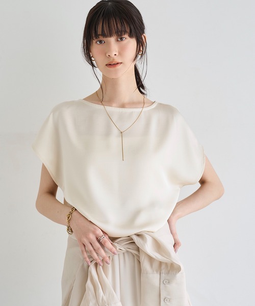 meilmada(メイルマダ)の「ヴィンテージサテンフレンチスリーブトップス(シャツ/ブラウス・レディース・アイボリー/ブラック・FREE)」の4枚目の写真
