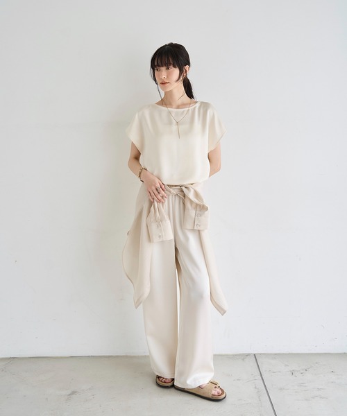 meilmada(メイルマダ)の「ヴィンテージサテンフレンチスリーブトップス(シャツ/ブラウス・レディース・アイボリー/ブラック・FREE)」の5枚目の写真