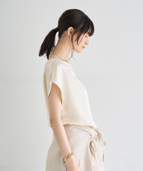 meilmada(メイルマダ)の「ヴィンテージサテンフレンチスリーブトップス(シャツ/ブラウス・レディース・アイボリー/ブラック・FREE)」の6枚目の写真