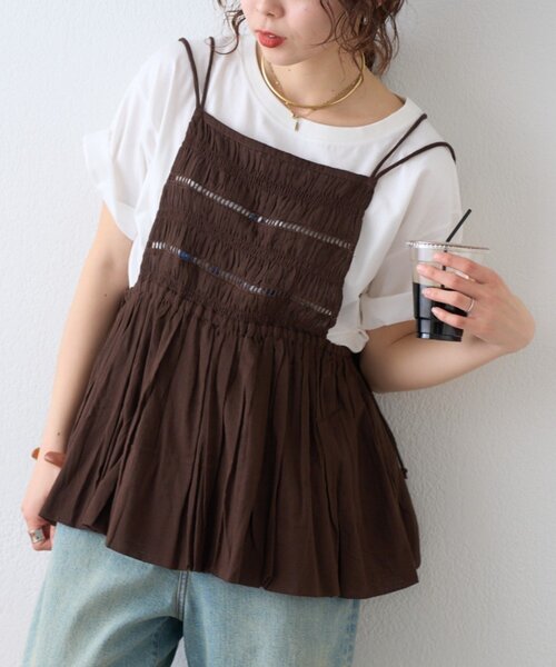 CIAOPANIC TYPY(チャオパニックティピー)の「【India】シャーリングバルーンエプロンキャミチュニック(シャツ/ブラウス・レディース・アイボリー/パープル/ブラウン・ONE SIZE)」の3枚目の写真