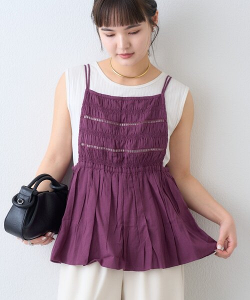 CIAOPANIC TYPY(チャオパニックティピー)の「【India】シャーリングバルーンエプロンキャミチュニック(シャツ/ブラウス・レディース・アイボリー/パープル/ブラウン・ONE SIZE)」の8枚目の写真
