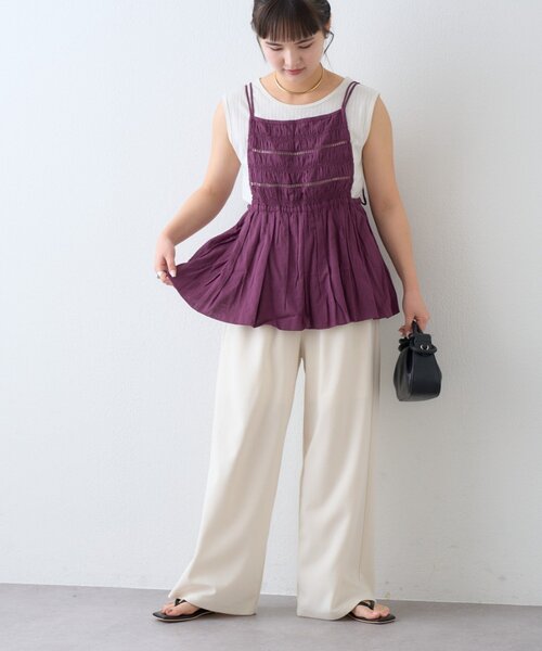 CIAOPANIC TYPY(チャオパニックティピー)の「【India】シャーリングバルーンエプロンキャミチュニック(シャツ/ブラウス・レディース・アイボリー/パープル/ブラウン・ONE SIZE)」の4枚目の写真