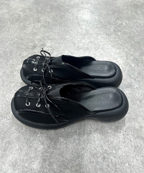 Never mind the XU / Chikashitsu+(ネバーマインド ザ エックスユー / チカシツプラス)の「【Nerd out XU】ribbon round pumps / 【ナードアウトエックスユー】リボンラウンドパンプス<着用動画あり>(パンプス・レディース・ブラック・38/37)」の8枚目の写真