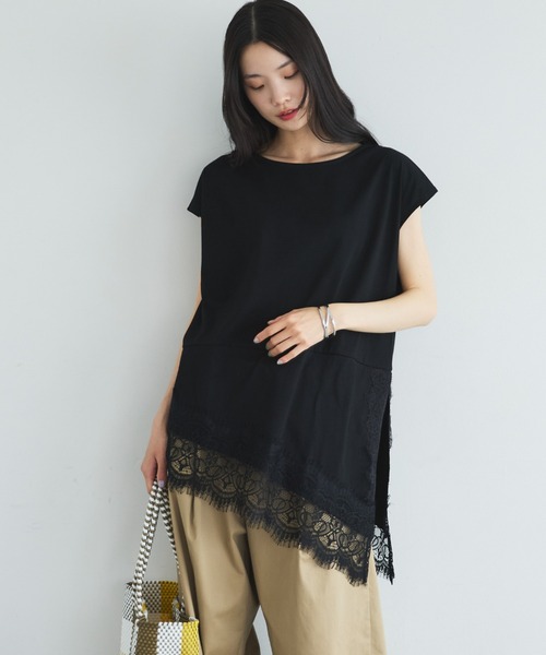 Doux archives(ドゥアルシーヴ)の「【イージーケア/接触冷感】イレヘムレースフレンチTOPS(Tシャツ/カットソー・レディース・モカ/オフホワイト/ブラック・FREE)」の16枚目の写真