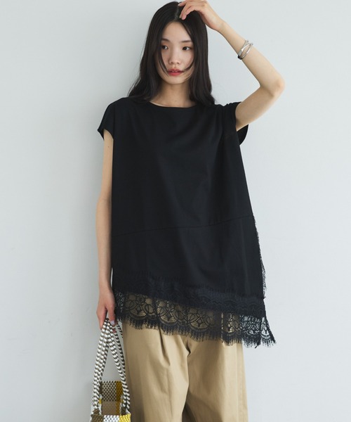 Doux archives(ドゥアルシーヴ)の「【イージーケア/接触冷感】イレヘムレースフレンチTOPS(Tシャツ/カットソー・レディース・モカ/オフホワイト/ブラック・FREE)」の17枚目の写真