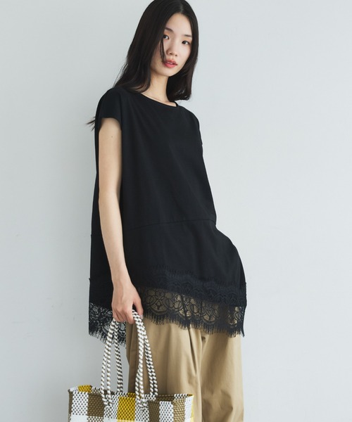Doux archives(ドゥアルシーヴ)の「【イージーケア/接触冷感】イレヘムレースフレンチTOPS(Tシャツ/カットソー・レディース・モカ/オフホワイト/ブラック・FREE)」の18枚目の写真