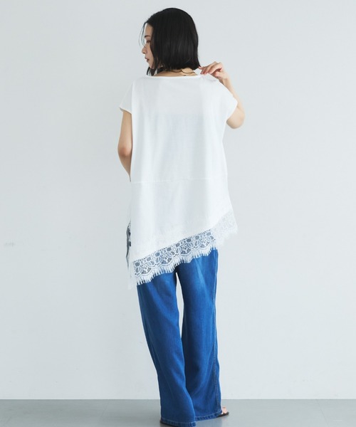 Doux archives(ドゥアルシーヴ)の「【イージーケア/接触冷感】イレヘムレースフレンチTOPS(Tシャツ/カットソー・レディース・モカ/オフホワイト/ブラック・FREE)」の7枚目の写真