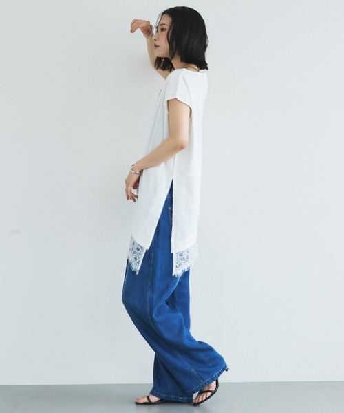 Doux archives(ドゥアルシーヴ)の「【イージーケア/接触冷感】イレヘムレースフレンチTOPS(Tシャツ/カットソー・レディース・モカ/オフホワイト/ブラック・FREE)」の8枚目の写真