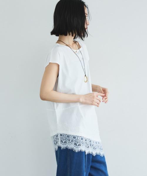 Doux archives(ドゥアルシーヴ)の「【イージーケア/接触冷感】イレヘムレースフレンチTOPS(Tシャツ/カットソー・レディース・モカ/オフホワイト/ブラック・FREE)」の11枚目の写真