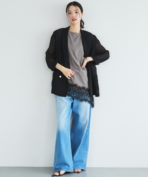 Doux archives(ドゥアルシーヴ)の「【イージーケア/接触冷感】イレヘムレースフレンチTOPS(Tシャツ/カットソー・レディース・モカ/オフホワイト/ブラック・FREE)」の22枚目の写真