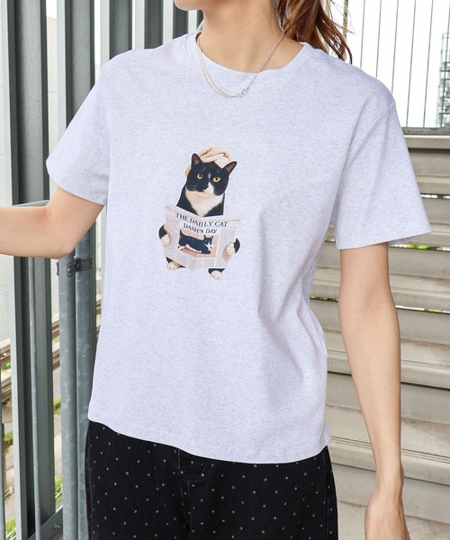 SpRay(スプレイ)の「CAT転写Tシャツ(Tシャツ/カットソー・レディース・チャコールグレー/オフホワイト/ブラウン/オートミール・FREE)」の10枚目の写真