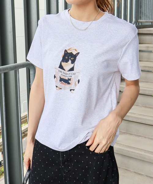 SpRay(スプレイ)の「CAT転写Tシャツ(Tシャツ/カットソー・レディース・チャコールグレー/オフホワイト/ブラウン/オートミール・FREE)」の12枚目の写真