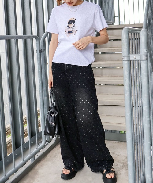 SpRay(スプレイ)の「CAT転写Tシャツ(Tシャツ/カットソー・レディース・チャコールグレー/オフホワイト/ブラウン/オートミール・FREE)」の15枚目の写真