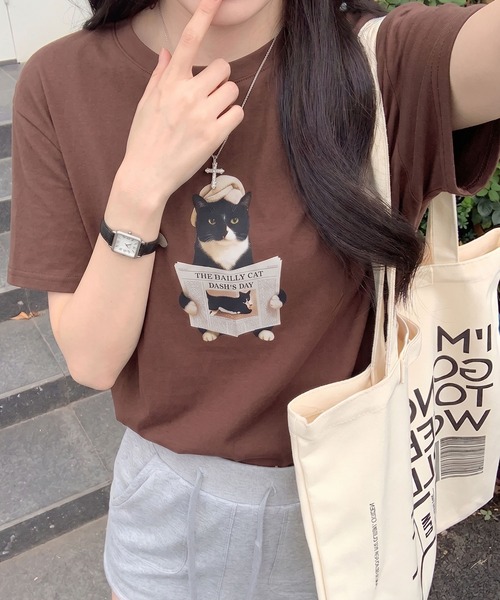 SpRay(スプレイ)の「CAT転写Tシャツ(Tシャツ/カットソー・レディース・チャコールグレー/オフホワイト/ブラウン/オートミール・FREE)」の17枚目の写真