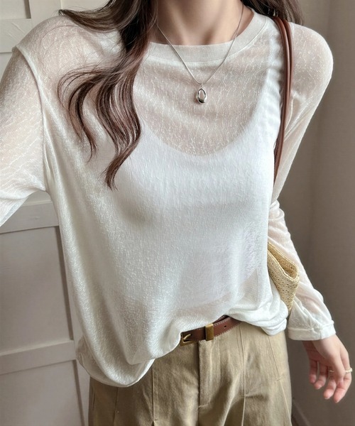 yuue' ( wear )(ユーイ)の「シアールーズロングTシャツ/冷房対策 UVカット(Tシャツ/カットソー・レディース・アイボリー/ブラック/ピンク/ホワイト・FREE)」の2枚目の写真
