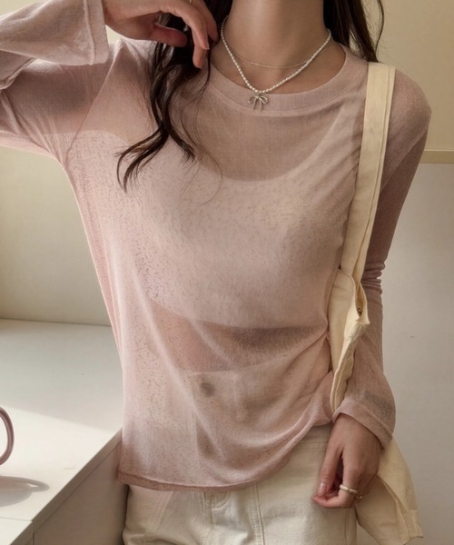 yuue' ( wear )(ユーイ)の「シアールーズロングTシャツ/冷房対策 UVカット(Tシャツ/カットソー・レディース・アイボリー/ブラック/ピンク/ホワイト・FREE)」の1枚目の写真