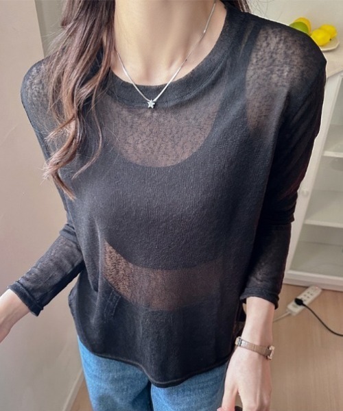 yuue' ( wear )(ユーイ)の「シアールーズロングTシャツ/冷房対策 UVカット(Tシャツ/カットソー・レディース・アイボリー/ブラック/ピンク/ホワイト・FREE)」の10枚目の写真
