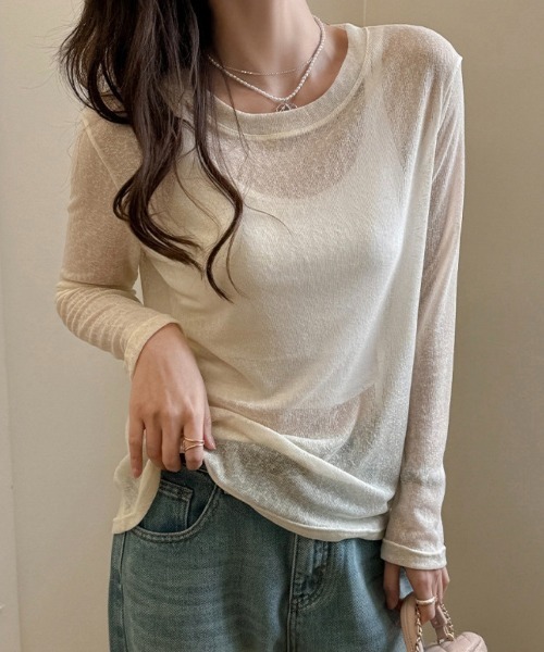 yuue' ( wear )(ユーイ)の「シアールーズロングTシャツ/冷房対策 UVカット(Tシャツ/カットソー・レディース・アイボリー/ブラック/ピンク/ホワイト・FREE)」の15枚目の写真