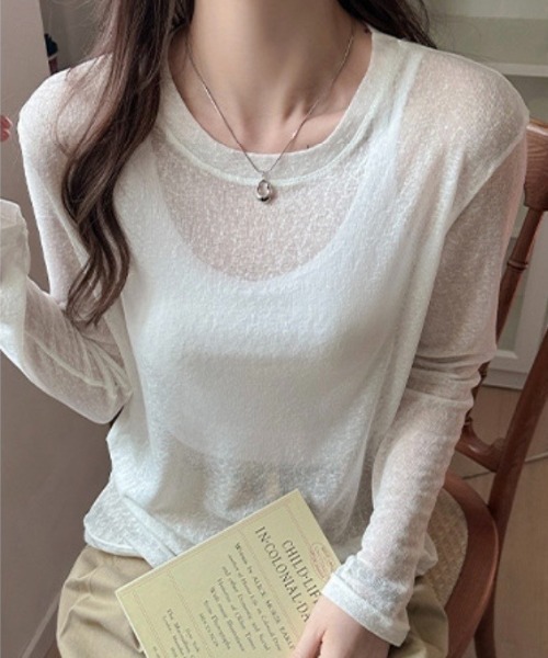yuue' ( wear )(ユーイ)の「シアールーズロングTシャツ/冷房対策 UVカット(Tシャツ/カットソー・レディース・アイボリー/ブラック/ピンク/ホワイト・FREE)」の5枚目の写真