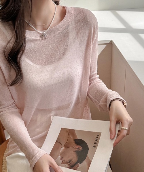 yuue' ( wear )(ユーイ)の「シアールーズロングTシャツ/冷房対策 UVカット(Tシャツ/カットソー・レディース・アイボリー/ブラック/ピンク/ホワイト・FREE)」の20枚目の写真