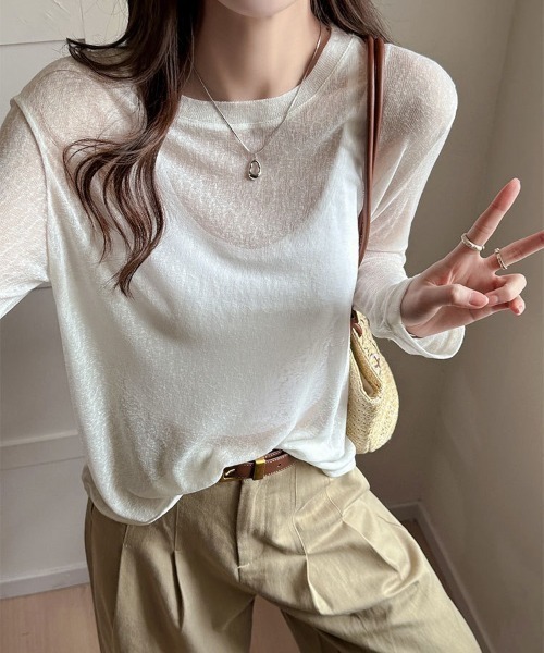 yuue' ( wear )(ユーイ)の「シアールーズロングTシャツ/冷房対策 UVカット(Tシャツ/カットソー・レディース・アイボリー/ブラック/ピンク/ホワイト・FREE)」の9枚目の写真