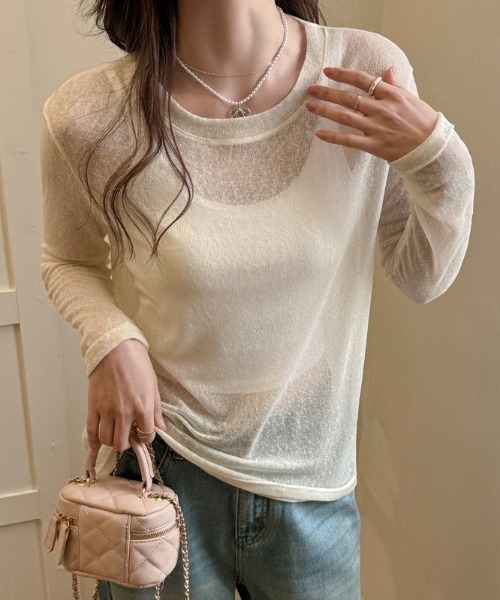 yuue' ( wear )(ユーイ)の「シアールーズロングTシャツ/冷房対策 UVカット(Tシャツ/カットソー・レディース・アイボリー/ブラック/ピンク/ホワイト・FREE)」の14枚目の写真