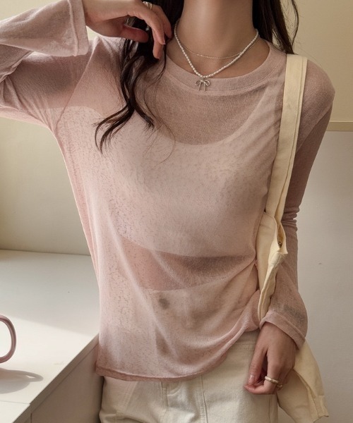 yuue' ( wear )(ユーイ)の「シアールーズロングTシャツ/冷房対策 UVカット(Tシャツ/カットソー・レディース・アイボリー/ブラック/ピンク/ホワイト・FREE)」の18枚目の写真