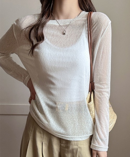 yuue' ( wear )(ユーイ)の「シアールーズロングTシャツ/冷房対策 UVカット(Tシャツ/カットソー・レディース・アイボリー/ブラック/ピンク/ホワイト・FREE)」の8枚目の写真