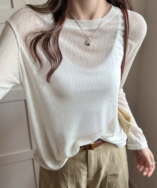 yuue' ( wear )(ユーイ)の「シアールーズロングTシャツ/冷房対策 UVカット(Tシャツ/カットソー・レディース・アイボリー/ブラック/ピンク/ホワイト・FREE)」の6枚目の写真