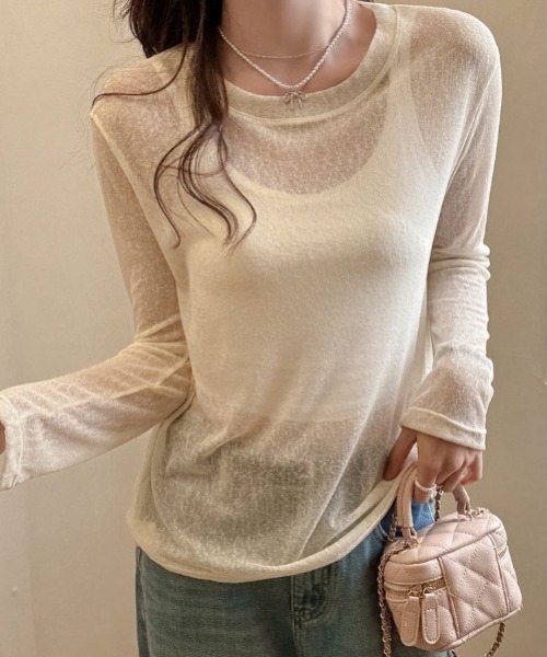 yuue' ( wear )(ユーイ)の「シアールーズロングTシャツ/冷房対策 UVカット(Tシャツ/カットソー・レディース・アイボリー/ブラック/ピンク/ホワイト・FREE)」の17枚目の写真
